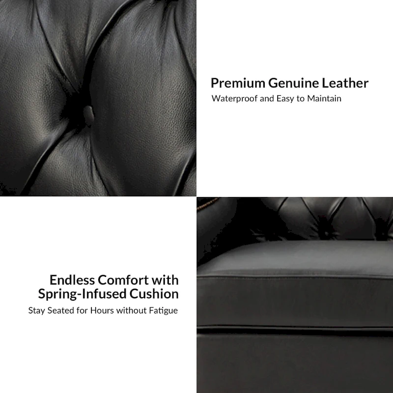 Mateo 82.28 Wide Transitional Genuine Leather Sofa with Nailhead Trim and Button-Tufted Back