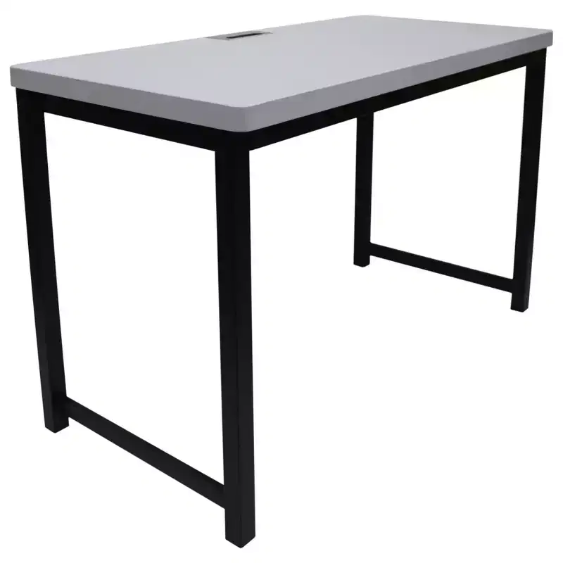 eHemco Office Computer Desk in Light Gray Top and Metal Frame Base in Black, 30 Inches Height