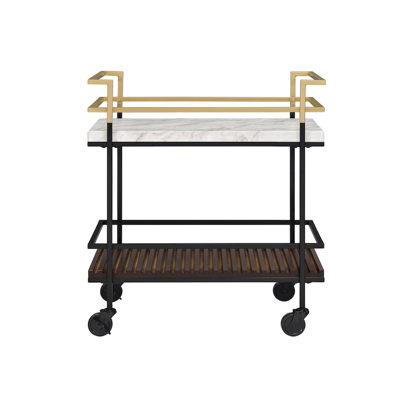 Bouvet Modern White Faux Marble and Slatted 2-Shelf Serving Cart by Furniture of America