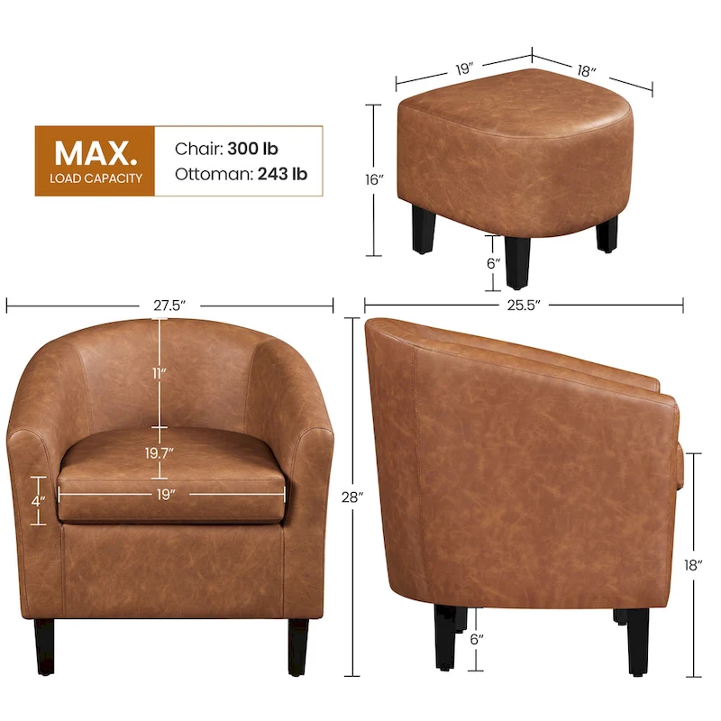 Yaheetech Accent Chair Faux Leather Club Chair and Ottoman Set