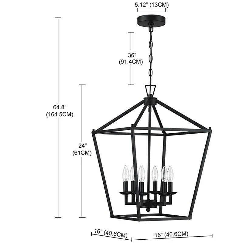 6 - Matte Black/ Gold Light Pendant - 16 x16 x24