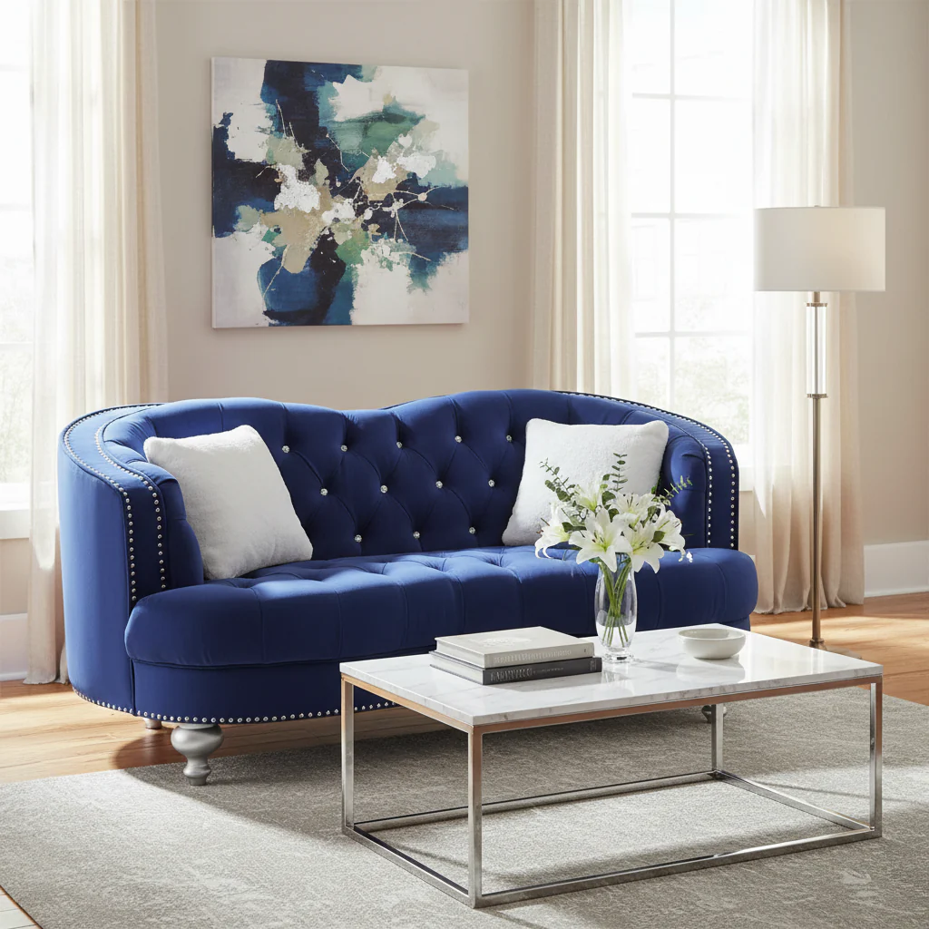 Blue Traditional Loveseat
