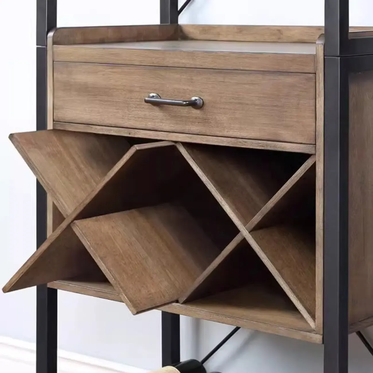 Brown Natural Wood Wine Bottle Glass Rack and Open Wine Rack