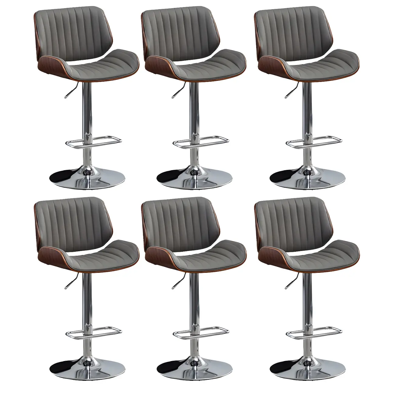Elegant Wood Leather Red Swivel Adjustable Bar Stool