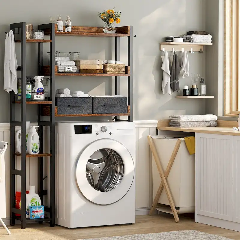 31   W Over the Toilet Storage Shelf with 2 Drawers and 4 Hooks for Restroom and Laundry