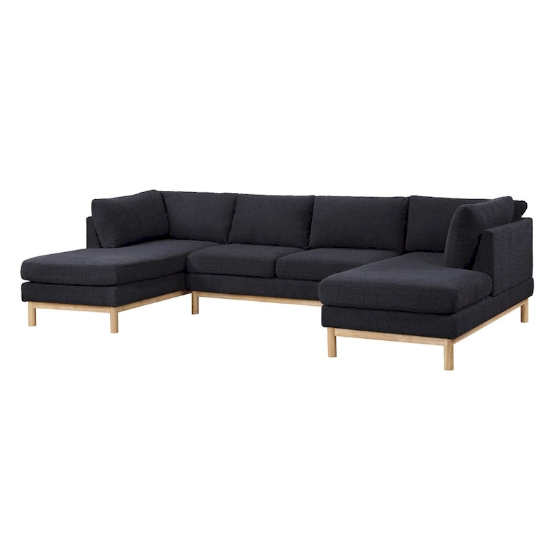 Hallie 124-inch Black Sherpa U-shaped Sectional Sofa with Wide Double Chaise - 124W x 63.5D x 33.5H