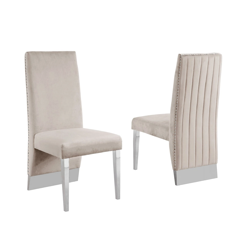 Best Quality Furniture Dining Chair includes Pleated Back, Nailhead-Trimmed, Chrome-Legged Chair (Set of 2)