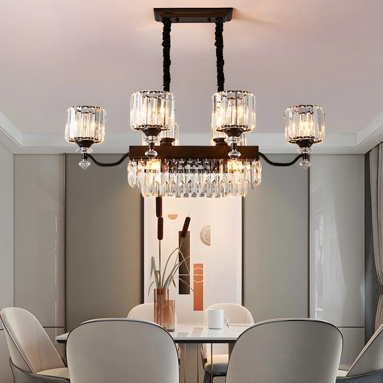 Nordic Crystal Cylinder Chandelier for Dining Room