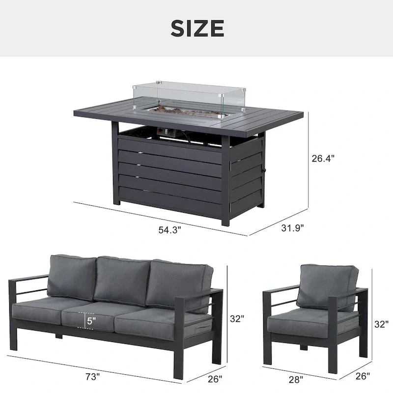 4 Pcs Patio Conversation Set with Propane Firepit