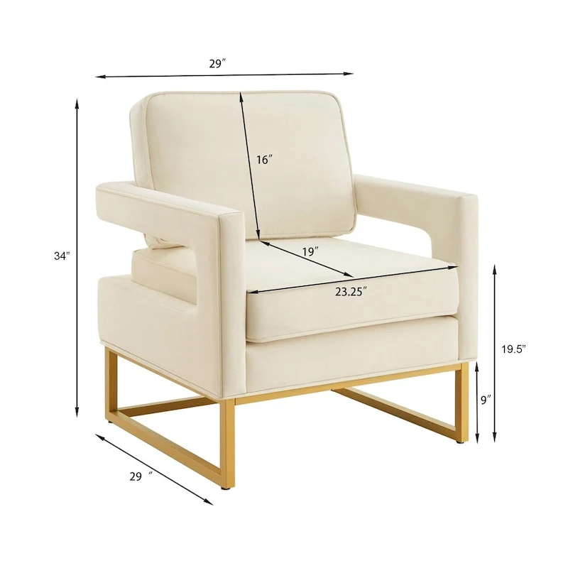 Modern Style Velvet Accent Chair with Gold Metal Base