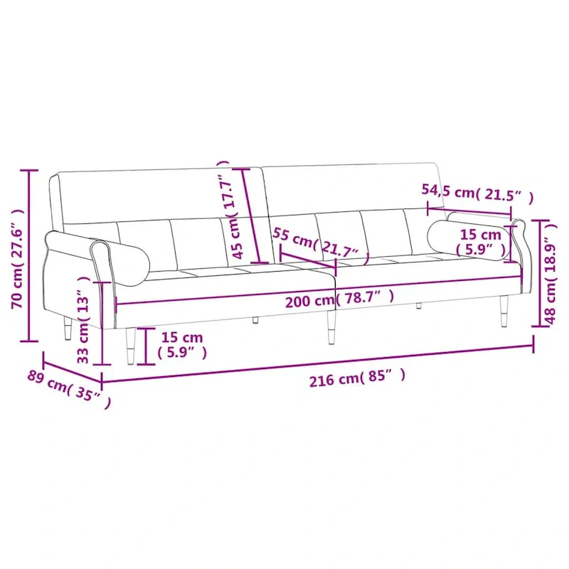 Velvet Sofa Bed Loveseat with Cushions – 85 x 35 x 27.6