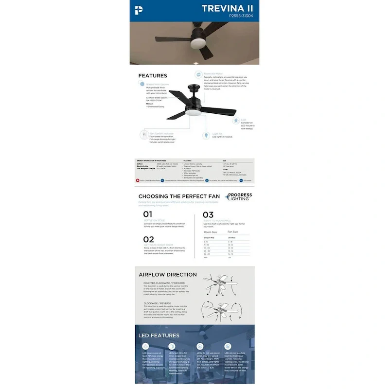 Trevina II Collection 44  Three-Blade Black Ceiling Fan - 10.630  x 21.330  x 10.820