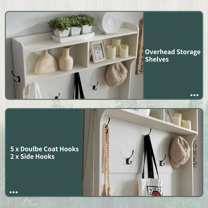 42  Wide Farmhouse Entryway Bench with Coat Rack, Mudroom Cabinet