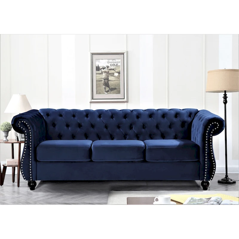 Kemos Velvet Chesterfield 2-Piece Set-Chair and Sofa