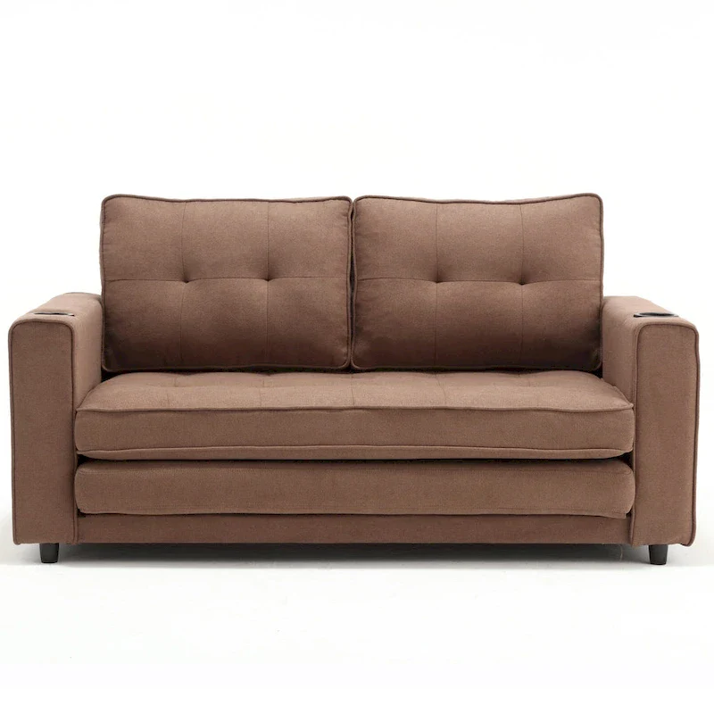 Foldable Tufted Loveseat with Pull Out Bed and Side Pockets