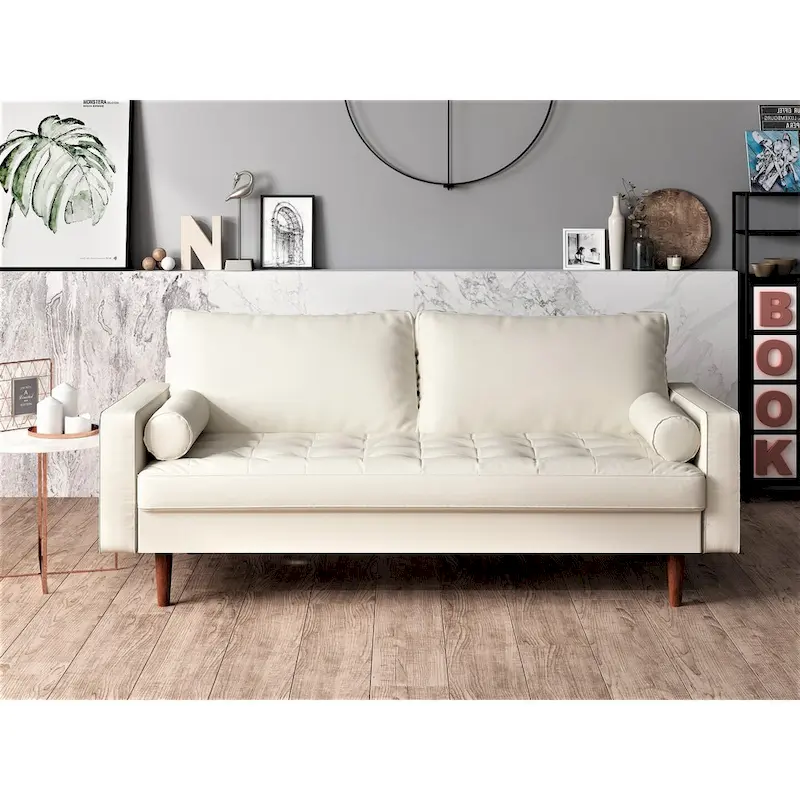 US Pride Faux Leather Mid-century Modern Sofa