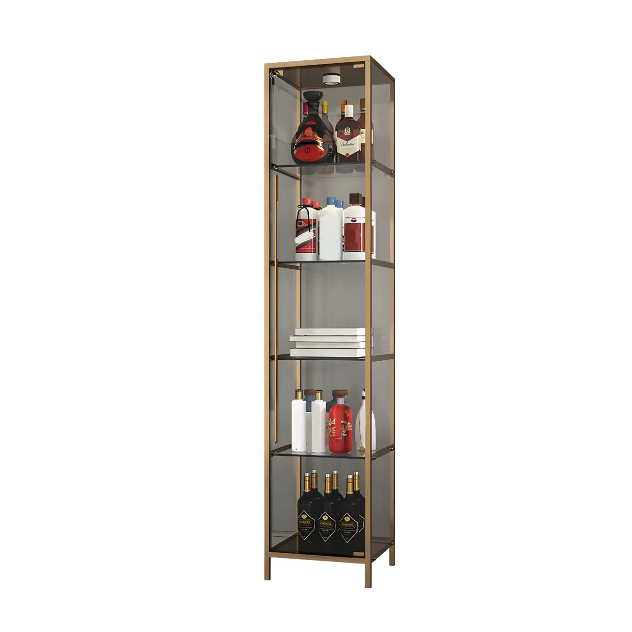 Modern Gold Glass Shelf Display Standard Curio Cabinet
