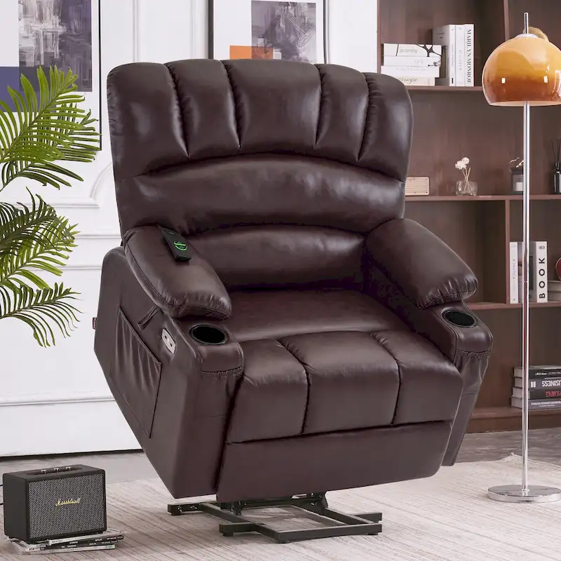 MCombo Power Lift Recliner Chair Sofa with Massage and Heat, Faux Leather R7096 (Medium-Wide)