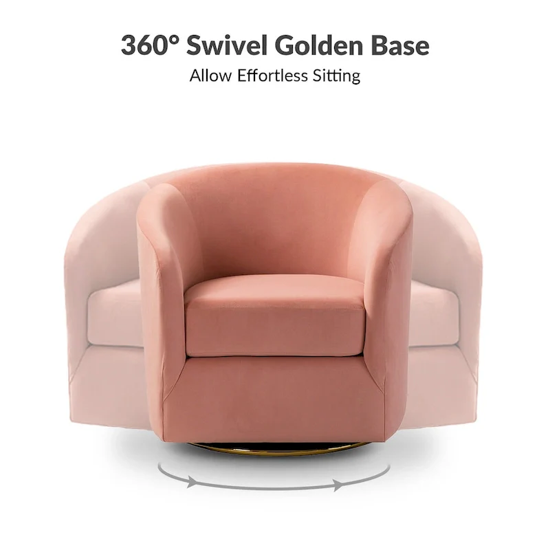 Modern Velvet Curved Swivel Accent Barrel Chair with Metal Base
