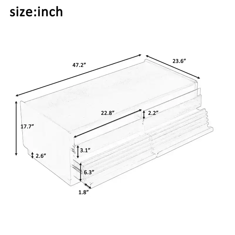 47.2 Modern Rectangle Coffee Table with 4 Drawers, 2 Display Shelves and Tempered Glass Top - Panipeachy