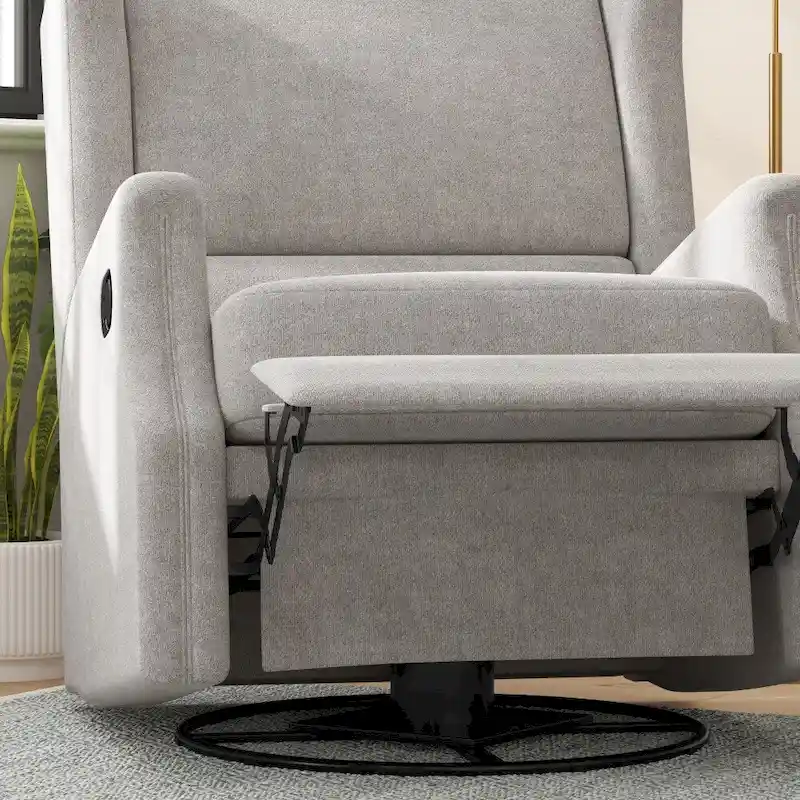 Wingback Manual Recliner Swivel Glider, Cream/Light Gray/Dark Gray, 3-Position, Seats 1