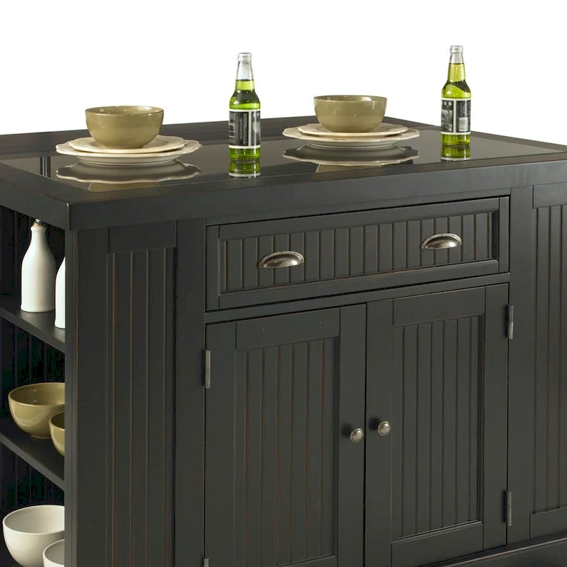 Nantucket Black Wood and Granite Inlay Kitchen Island
