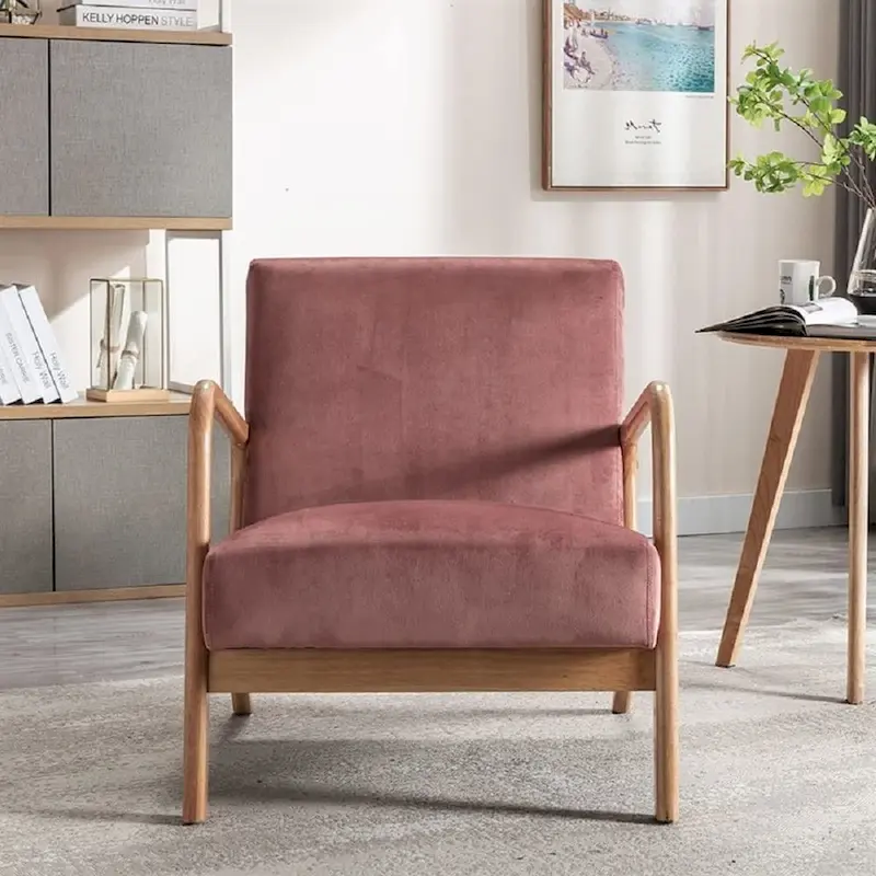 Kreindy Velvet/ Wood Mid-century Modern Armchair