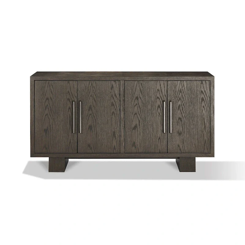 Mod 68 Inch Sideboard Buffet Cabinet, Rubberwood, Grain Details, Ash Gray