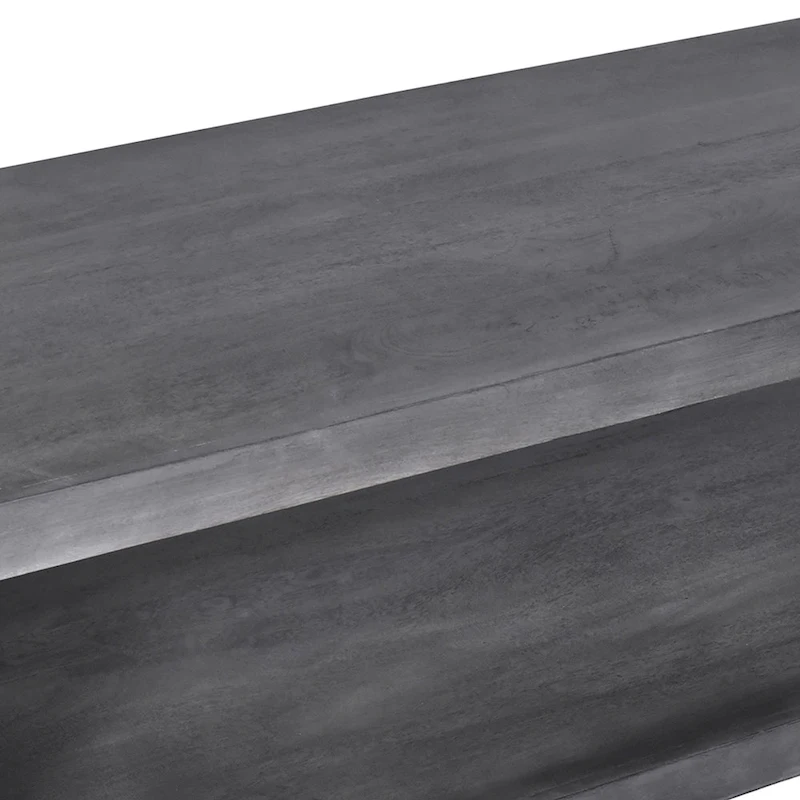 Keli 58 Inch Cube Shaped Wooden Coffee Table with Open Bottom Shelf, Charcoal Gray