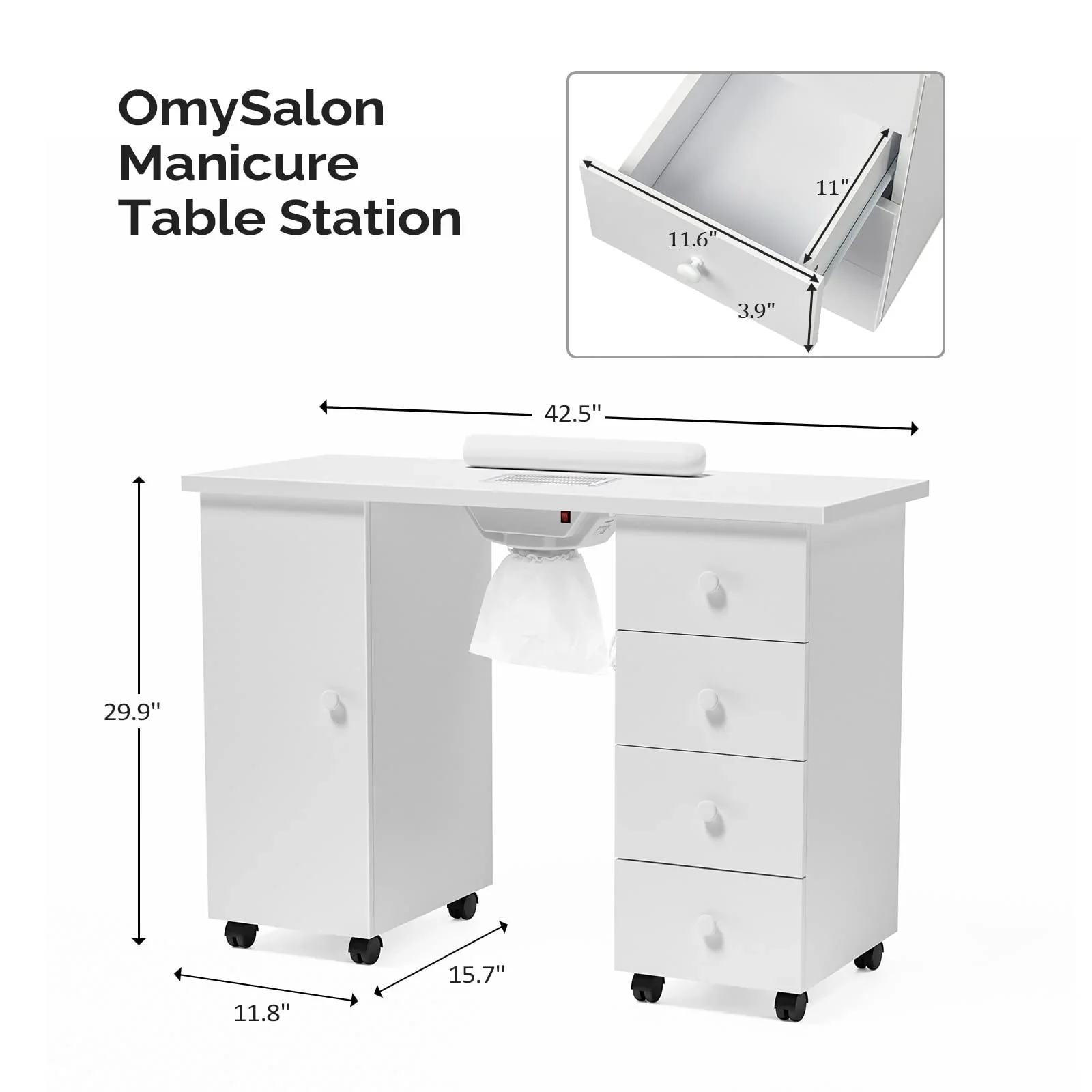 OmySalon Manicure Table Nail Desk w/Electric Downdraft Vent