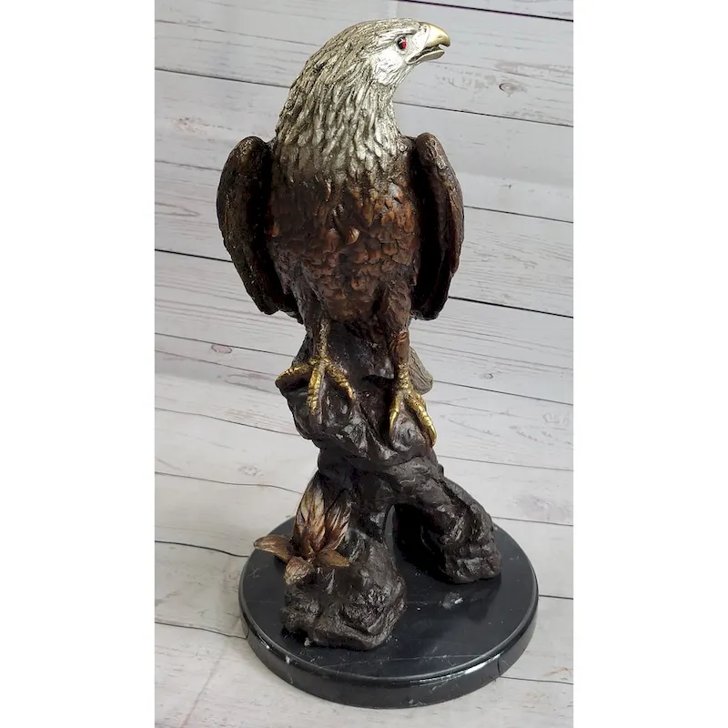 American Bald Eagle Bronze Metal Statue Sculpture Figure On Marble Base By Moigniez