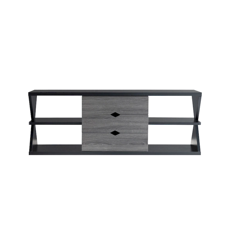 Ayala Modern Black and Distressed Grey 60-inch 4-Shelf TV Console with 3-Drawer