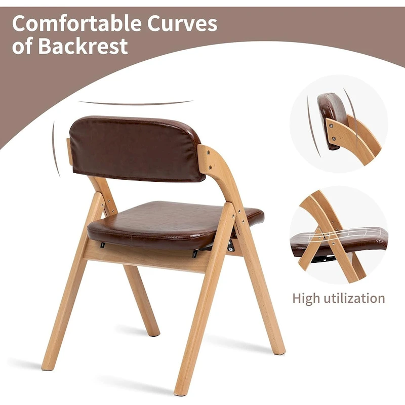 Wooden Stackable Dining Folding Chairs with Padded Seats(Set of 2)