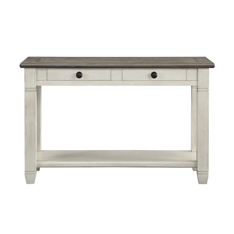 Rome 48 Inch Sofa Table, Rectangular, 2 Drawers, White, Brown, Solid Wood