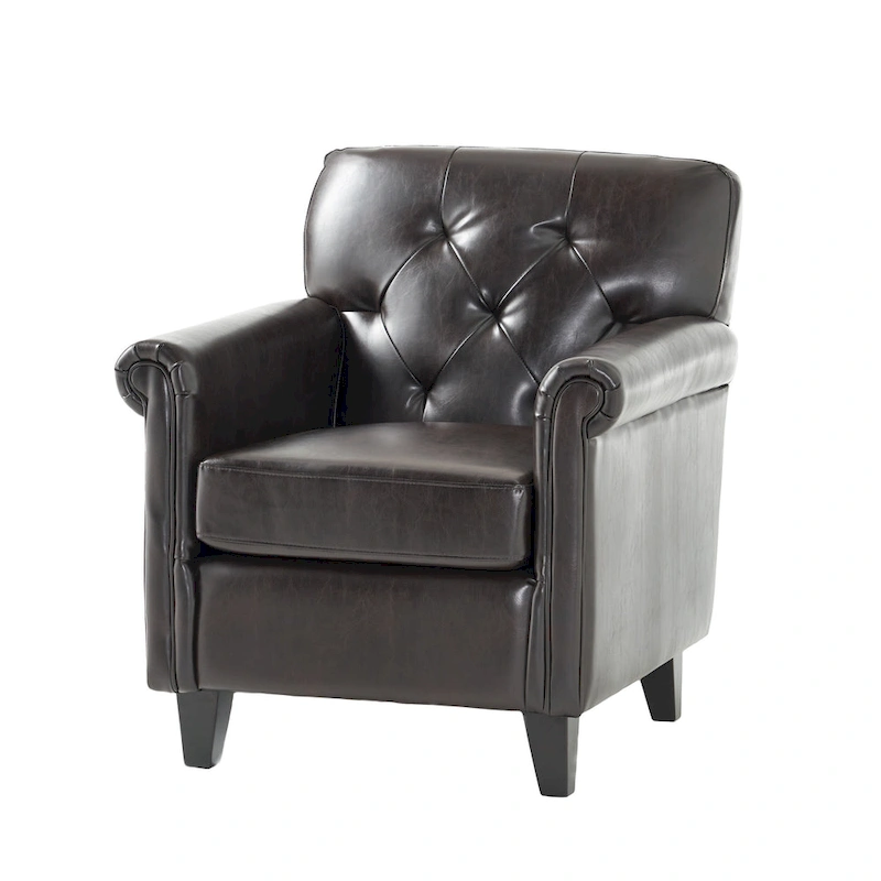 Veronica Tufted Brown Leather Club Chair by Christopher Knight Home