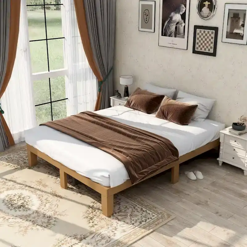 QueenWoodPlatformBedFrame,NoBoxSpringNeeded,StrongSlatSupport
