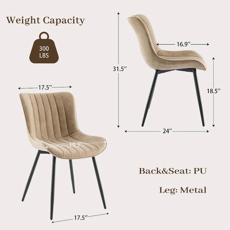 Living Dining Chairs Set of 2, Faux Leather Armless Side Chairs with Metal Legs