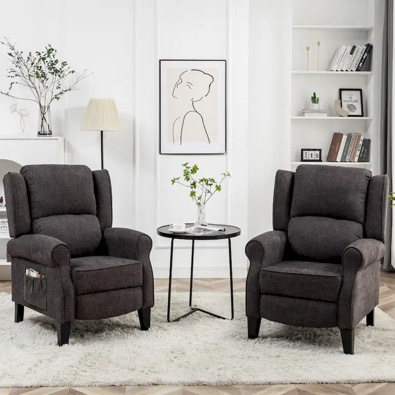 HOMYKA Manual Pushback Recliner Adjustable Accent Chair Wingback Armchair Set of 2