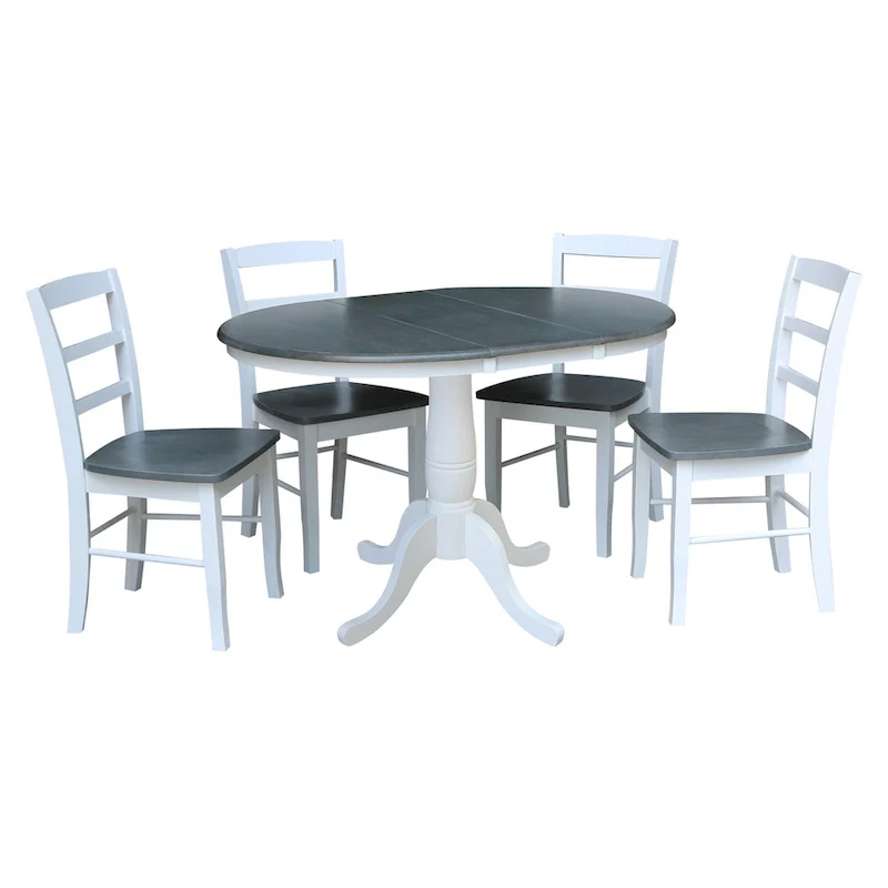 36 Round Top Pedestal Ext Table with 12 Leaf and 4 Madrid Chairs