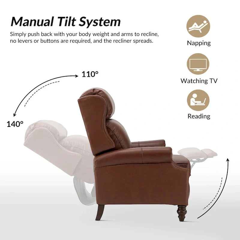 Noemon Modern Genuine Leather Recliner with Nailhead Trims Set of 2 by HULALA HOME