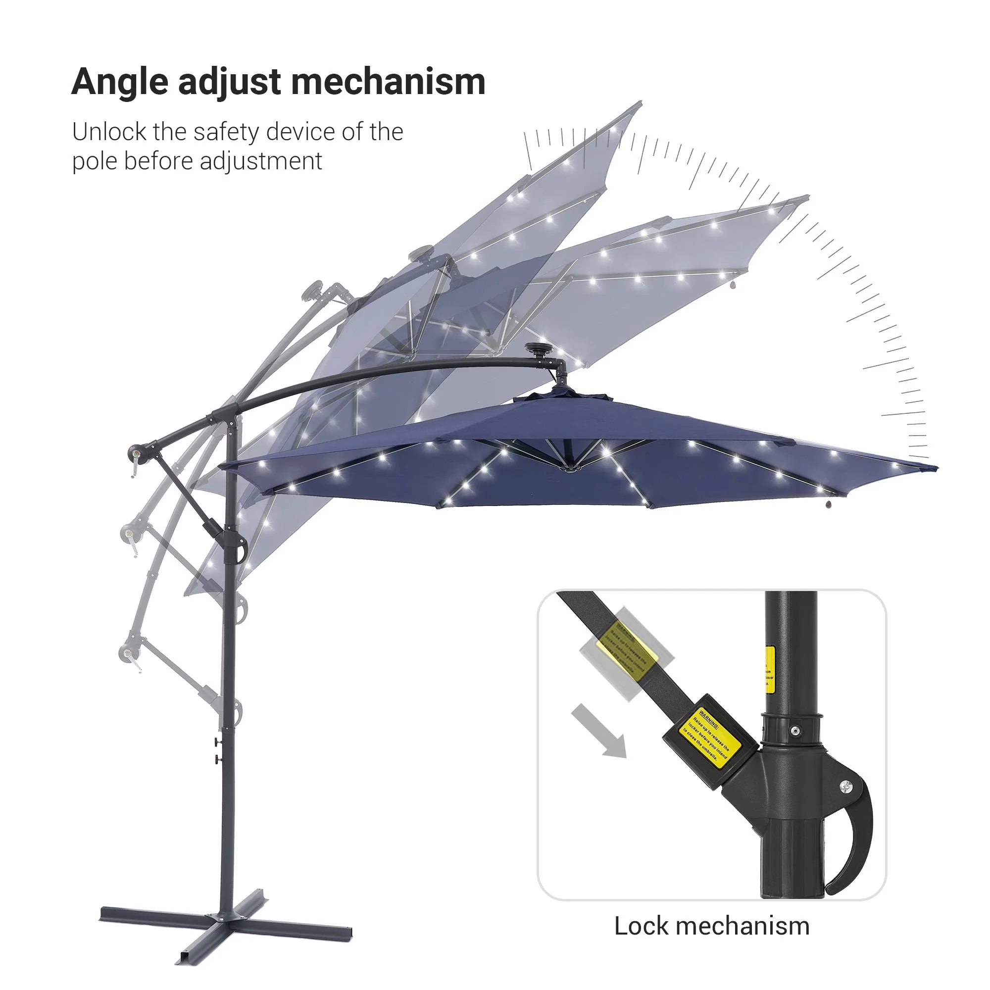 LIVOOSUN 10ft LED Patio Offset Umbrella With Cross Base