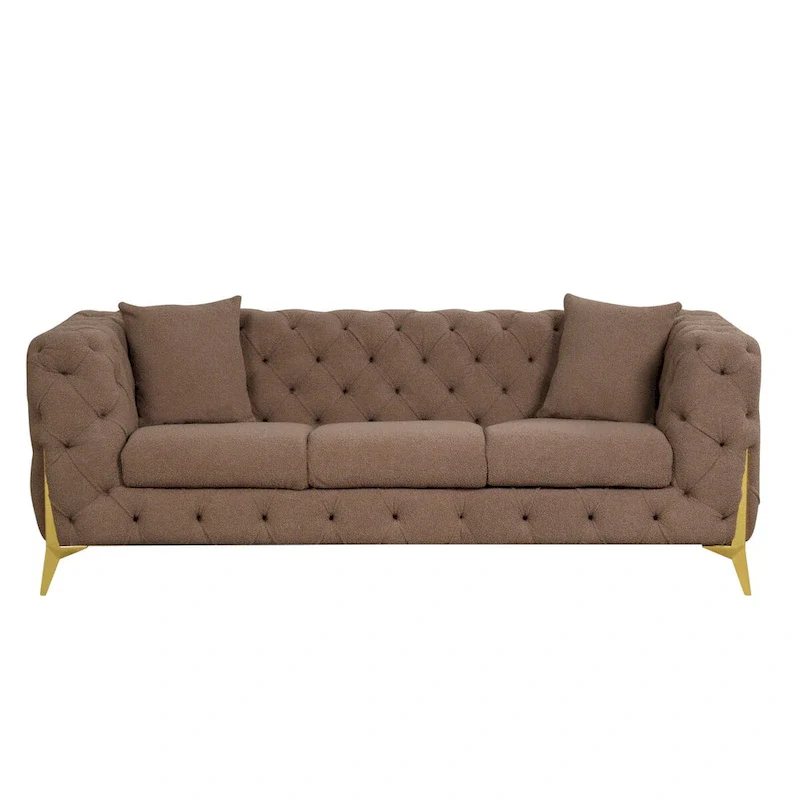 3 Pieces Mid-century Modern Buckle Fabric Living Room Sofa Set Sectional