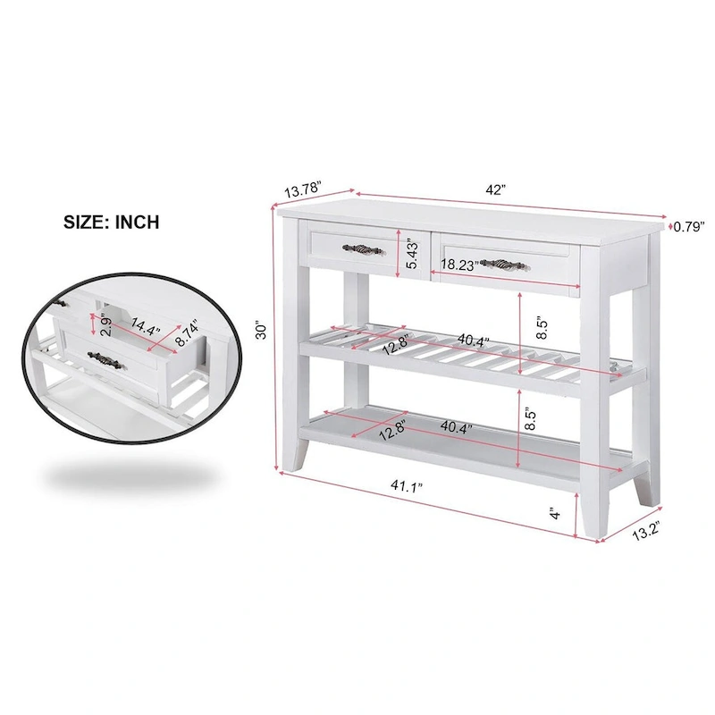 42 Console Sofa Table with Drawers and Tiers Shelves