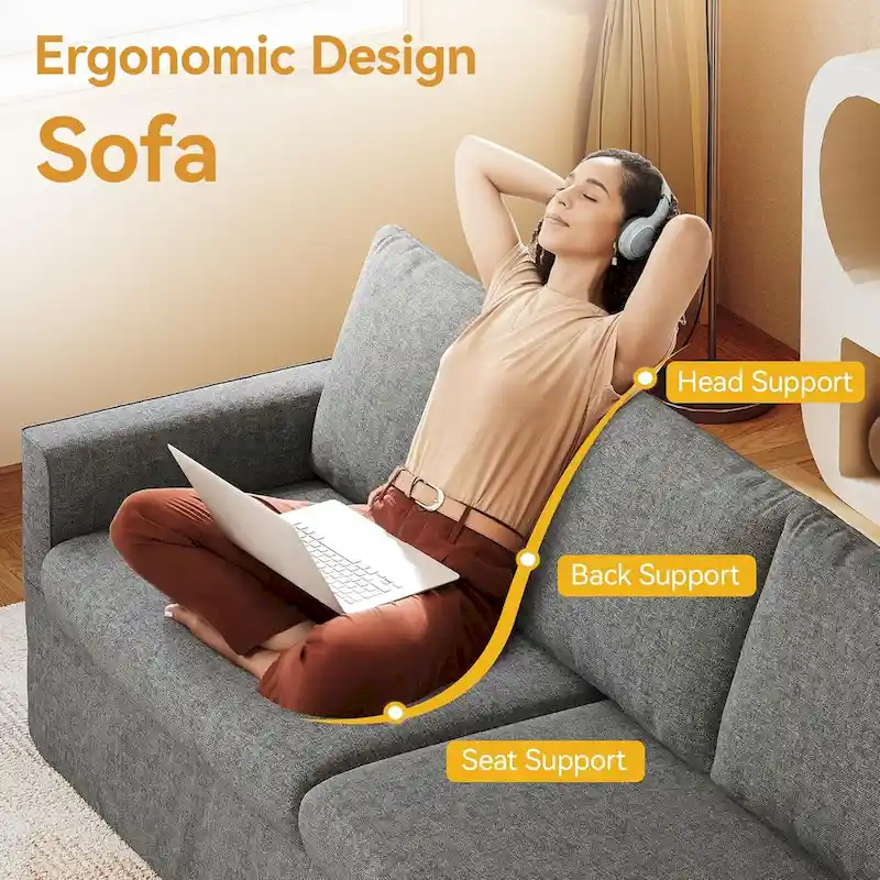 93 Modern 3-Seater Sofa Couch with Deep Seats and Removable Slipcover