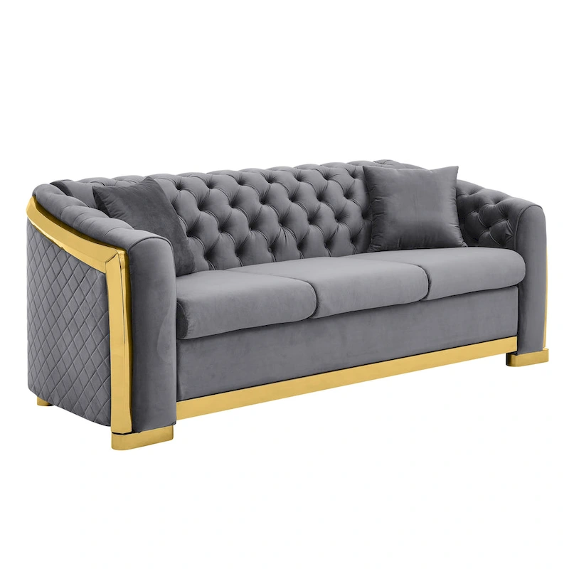 84 Luxury Chesterfield Velvet Sofa with Gold Trim