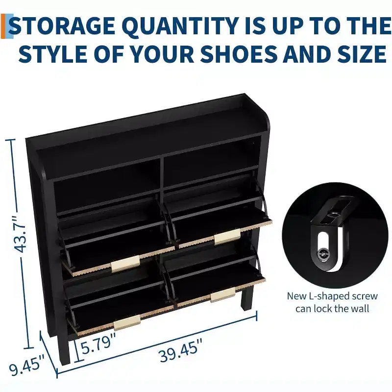 Fluted Narrow Shoe Storage Cabinet Organizer with Legs and 4 Flip Drawers, Freestanding Hidden Slim Shoe Storage for Entryway Living Room, Bedroom