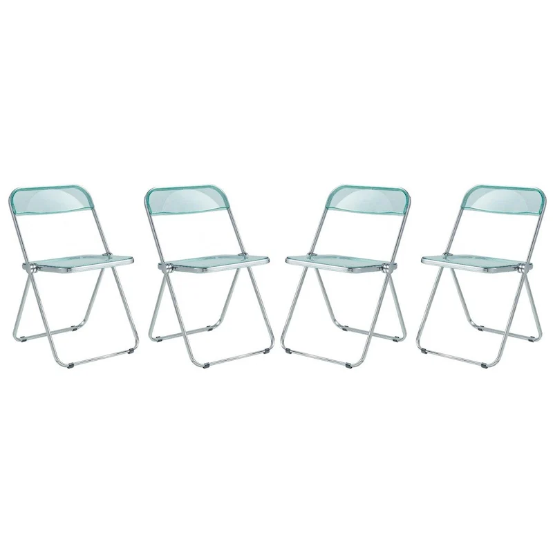 Acrylic Folding Dining Chair with Chrome Frame Set of 4 Lawrence Series by LeisureMod