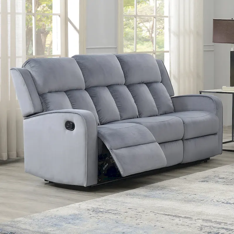 Dale Blue-grey Fabric Upholstered Reclining Sofa