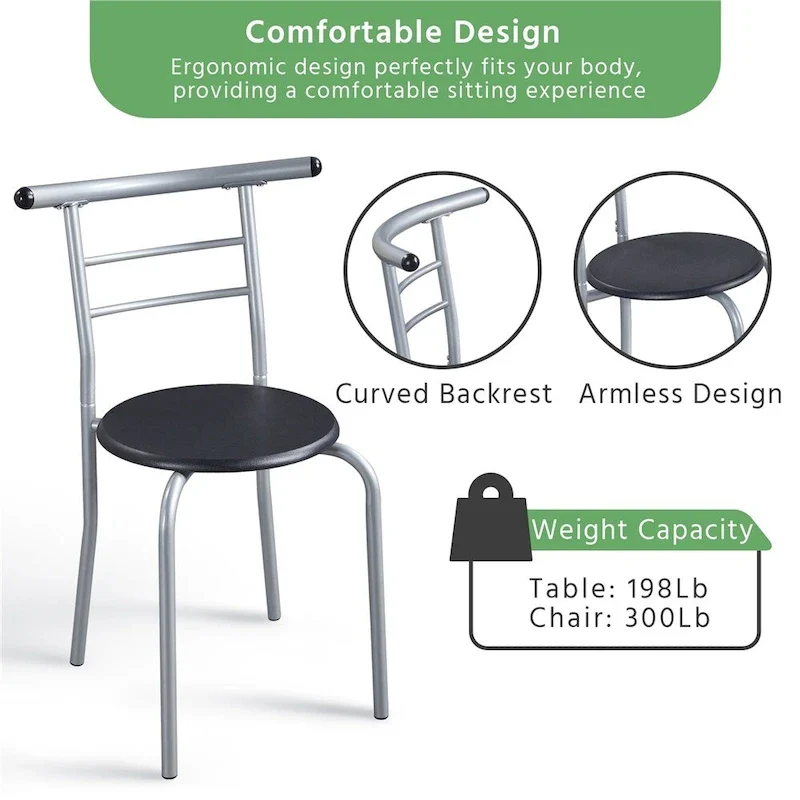 Yaheetech Modern Round Dining Table Set, 3 Piece Dining Room Sets