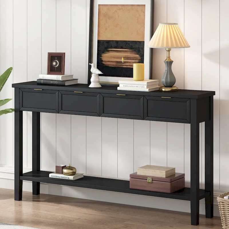 High-Quality Entryway Console Table with 4 Spacious Drawers & 1 Bottom Shelf